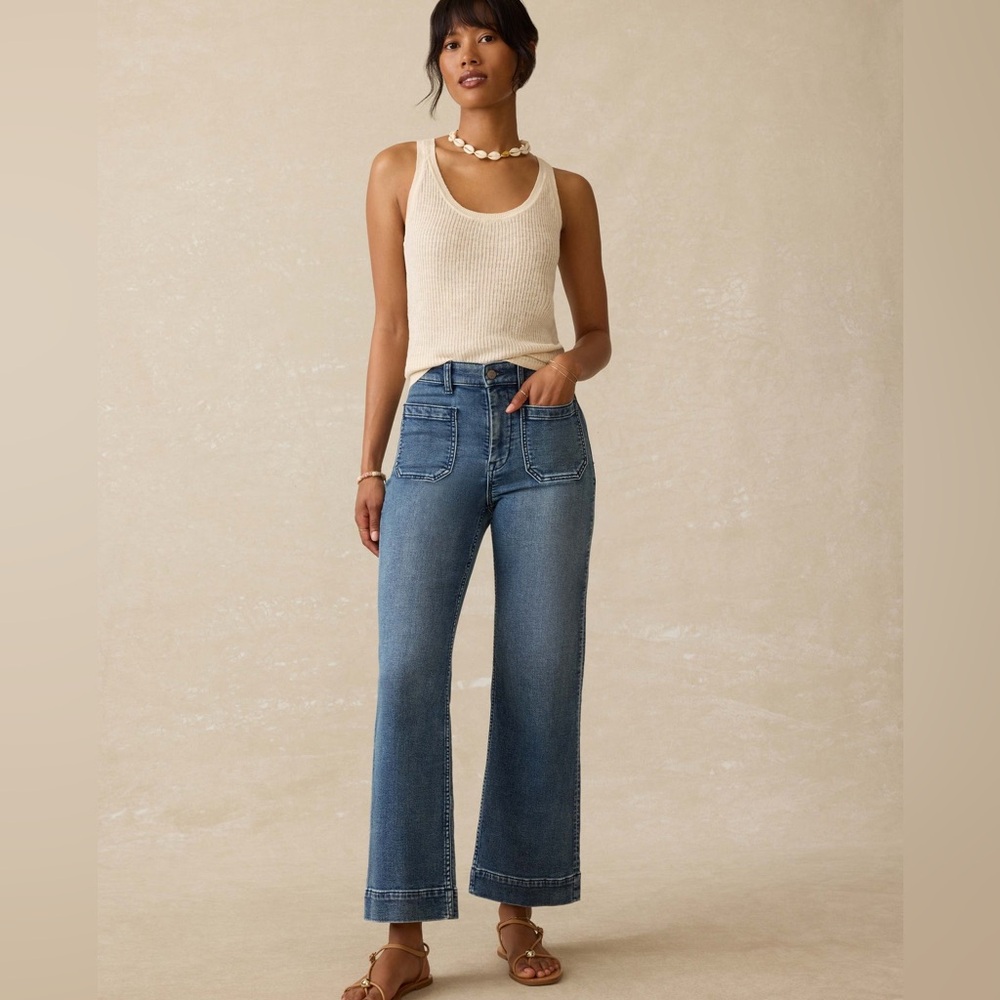 FAHERTY wide leg jean stretch terry patch pocket ankle pant  size 24 - Picture 9 of 13